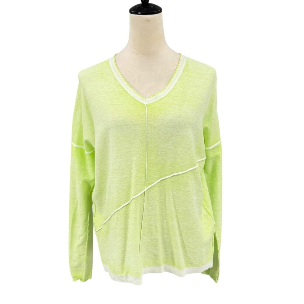 Elliott Lauren XS Luminosity Neon Lime Green Relaxed Knit V-Neck Sweater